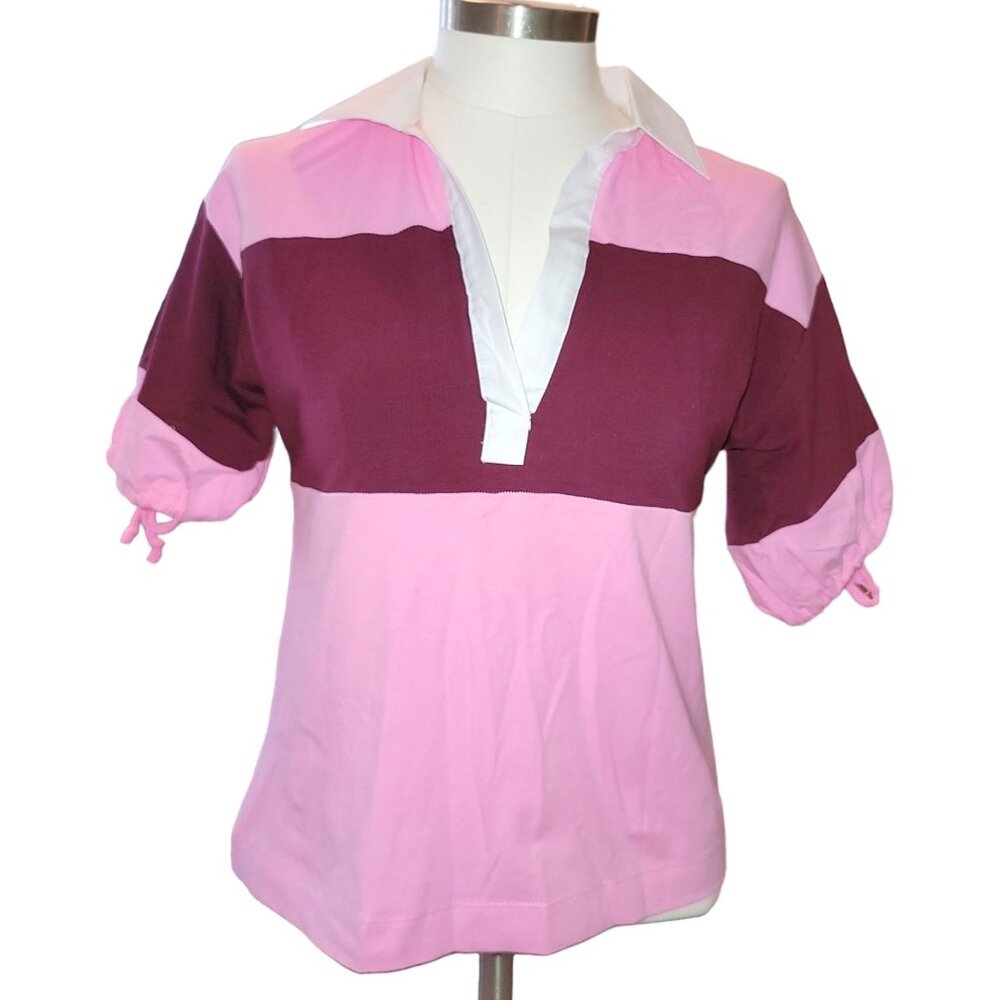Free Assembly Shirt Polo Layering Coverup Pink Burgundy NWT Womans S JJ3443